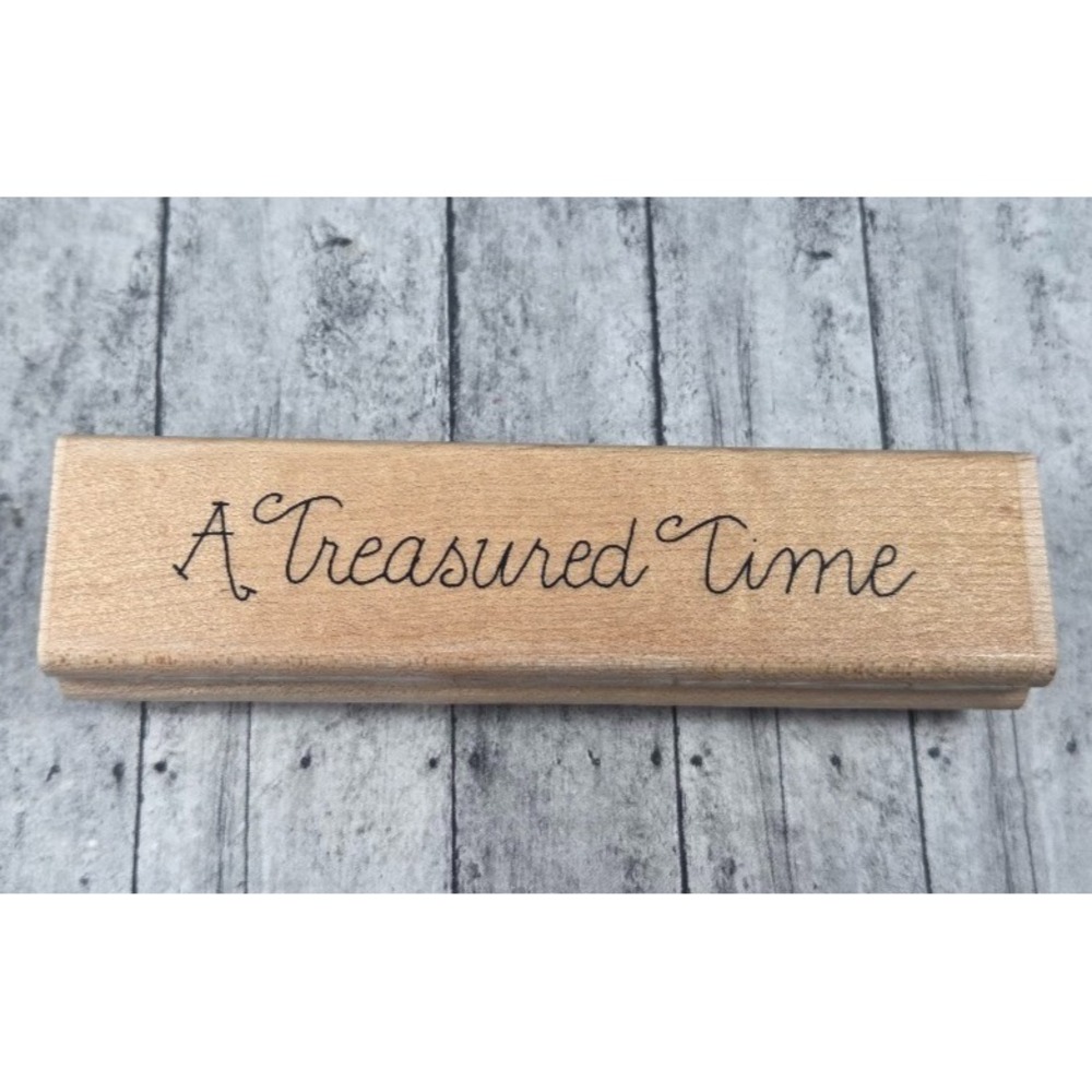 CTMH A Treasured Time Script Rubber Stamp Wood #R110 - Picture 2 of 5